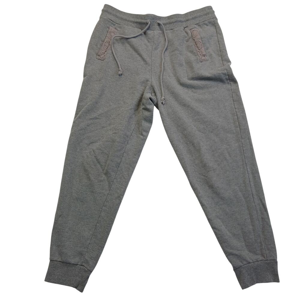 Charter Club Womens Large Gray Crochet Accent Jogger Sweatpants Drawstring